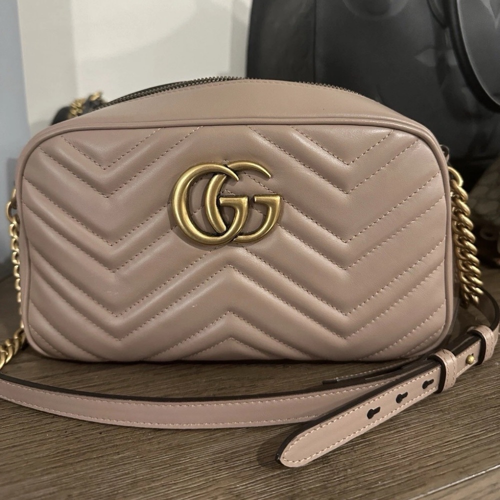Gucci Nude Leather Crossbody Bag with Gold Accents
